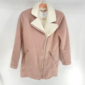 Old Navy Blush White Full Zip Sherpa Long Winter Jacket Womens XS